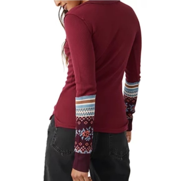 NWT FREE PEOPLE Wine Mikah Thermal Layering Top - Picture 2 of 4